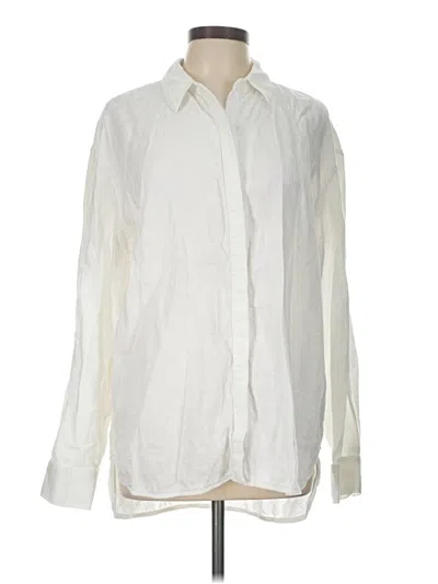 Pre-owned Athleta Long Sleeve Button Down Shirt In Ivory