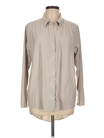 Pre-owned Athleta Long Sleeve Button Down Shirt In Tan