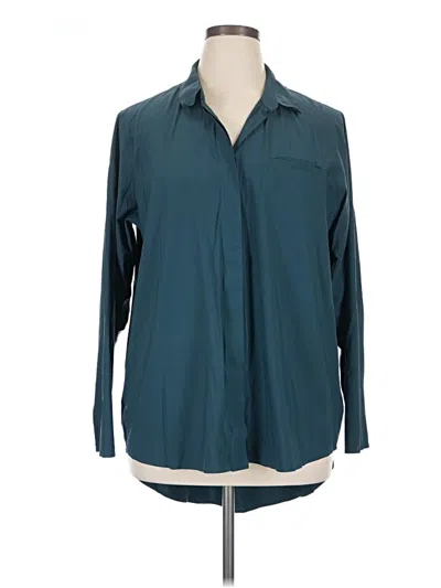 Pre-owned Athleta Long Sleeve Button Down Shirt In Teal