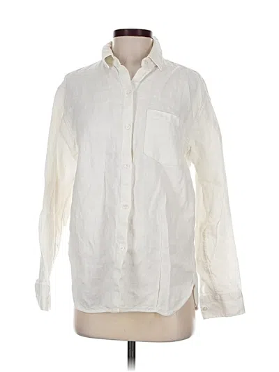 Pre-owned Athleta Long Sleeve Button Down Shirt In White