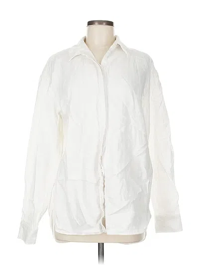 Pre-owned Athleta Long Sleeve Button Down Shirt In White