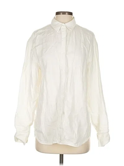 Pre-owned Athleta Long Sleeve Button Down Shirt In White