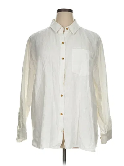 Pre-owned Athleta Long Sleeve Button Down Shirt In White