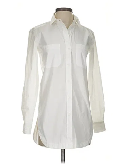 Pre-owned Athleta Long Sleeve Button Down Shirt In White