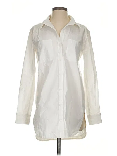 Pre-owned Athleta Long Sleeve Button Down Shirt In White