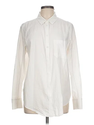 Pre-owned Athleta Long Sleeve Button Down Shirt In White