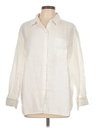 Pre-owned Athleta Long Sleeve Button Down Shirt In White
