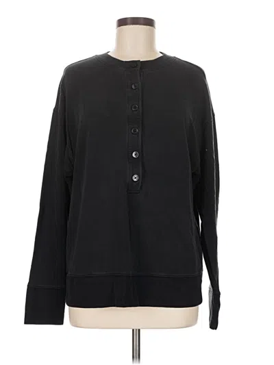 Pre-owned Athleta Long Sleeve Henley Shirt In Black