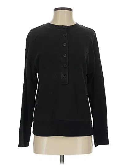Pre-owned Athleta Long Sleeve Henley Shirt In Black