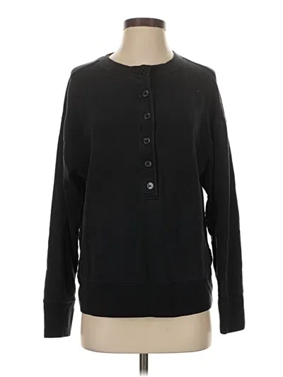 Pre-owned Athleta Long Sleeve Henley Shirt In Black