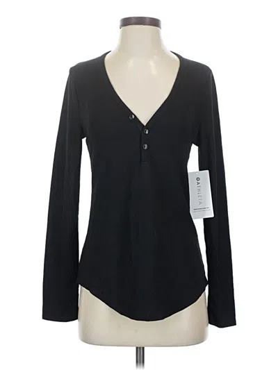 Pre-owned Athleta Long Sleeve Henley Shirt In Black