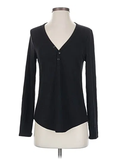 Pre-owned Athleta Long Sleeve Henley Shirt In Black