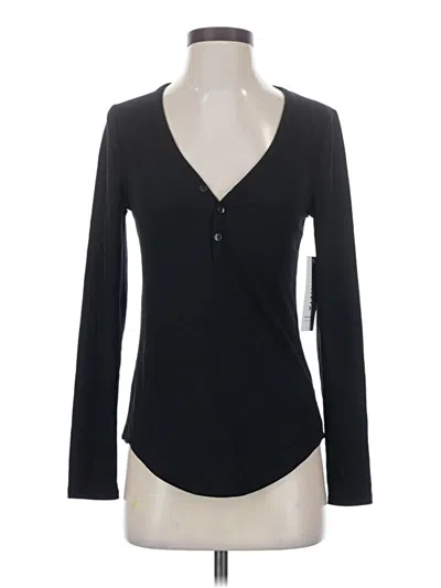 Pre-owned Athleta Long Sleeve Henley Shirt In Black
