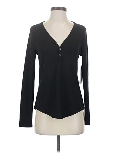 Pre-owned Athleta Long Sleeve Henley Shirt In Black