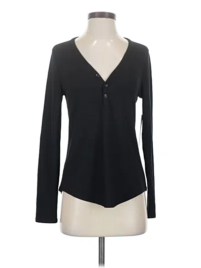 Pre-owned Athleta Long Sleeve Henley Shirt In Black
