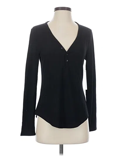 Pre-owned Athleta Long Sleeve Henley Shirt In Black