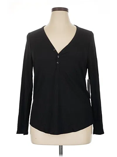 Pre-owned Athleta Long Sleeve Henley Shirt In Black
