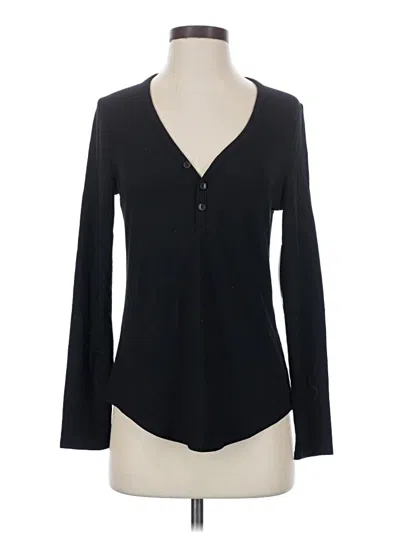 Pre-owned Athleta Long Sleeve Henley Shirt In Black