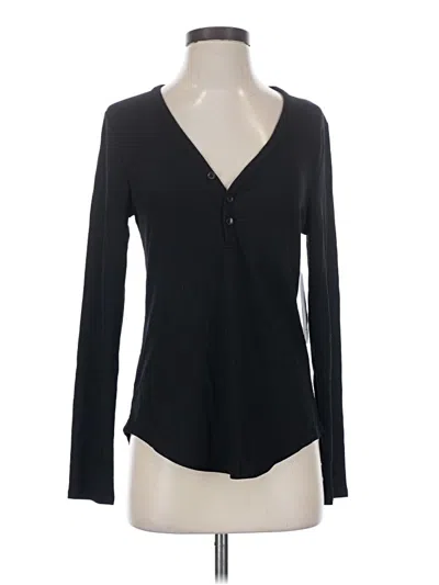 Pre-owned Athleta Long Sleeve Henley Shirt In Black