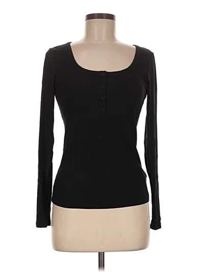 Pre-owned Athleta Long Sleeve Henley Shirt In Black