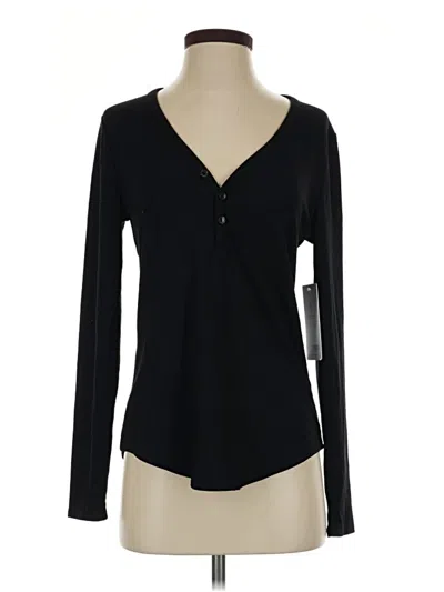 Pre-owned Athleta Long Sleeve Henley Shirt In Black