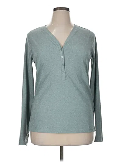 Pre-owned Athleta Long Sleeve Henley Shirt In Blue