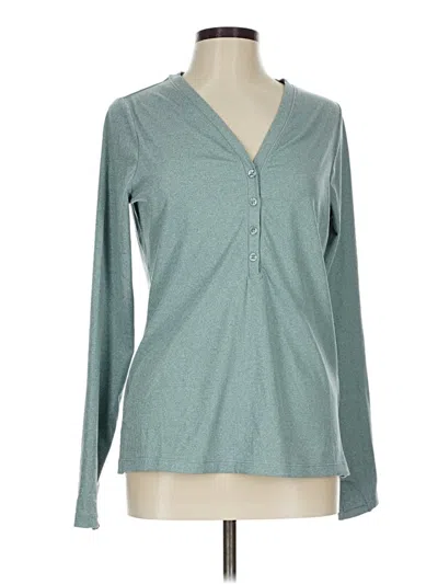 Pre-owned Athleta Long Sleeve Henley Shirt In Blue