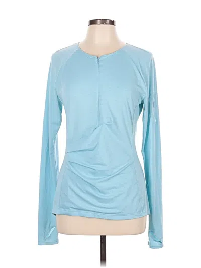 Pre-owned Athleta Long Sleeve Henley Shirt In Blue