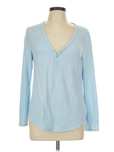 Pre-owned Athleta Long Sleeve Henley Shirt In Blue