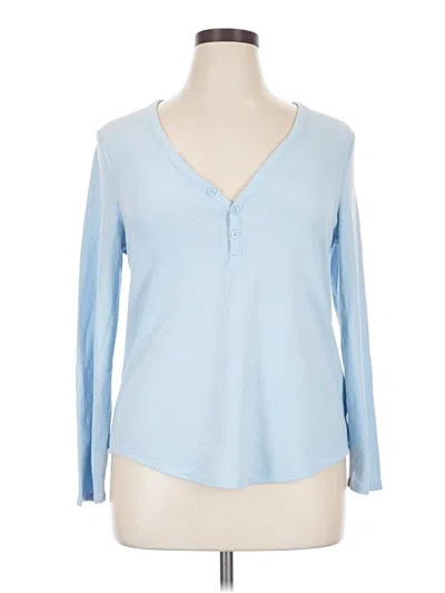 Pre-owned Athleta Long Sleeve Henley Shirt In Blue