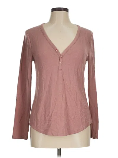 Pre-owned Athleta Long Sleeve Henley Shirt In Brown