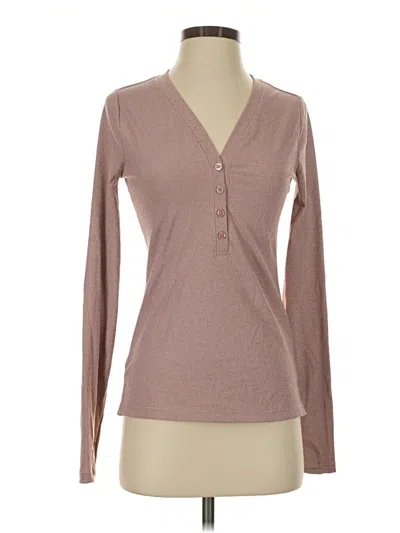 Pre-owned Athleta Long Sleeve Henley Shirt In Brown