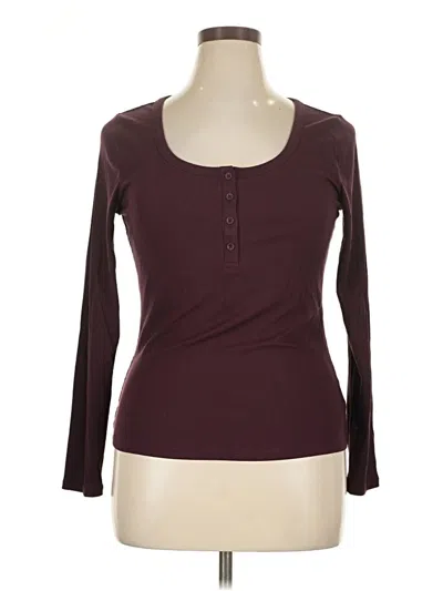 Pre-owned Athleta Long Sleeve Henley Shirt In Burgundy