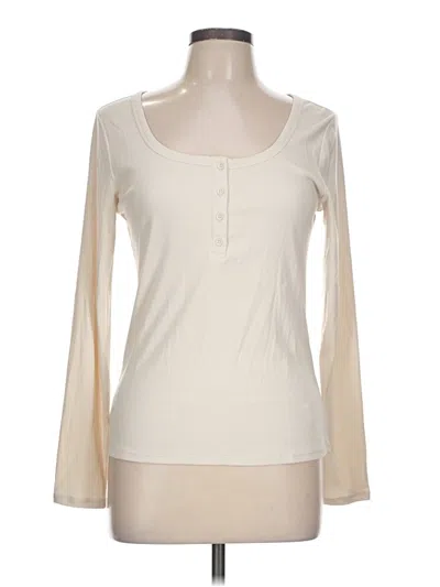 Pre-owned Athleta Long Sleeve Henley Shirt In Ivory