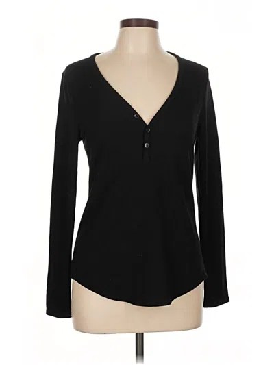 Pre-owned Athleta Long Sleeve Top Black Plunge Neckline Tops