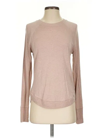 Pre-owned Athleta Long Sleeve Top Tan Crew Neck Tops In Brown