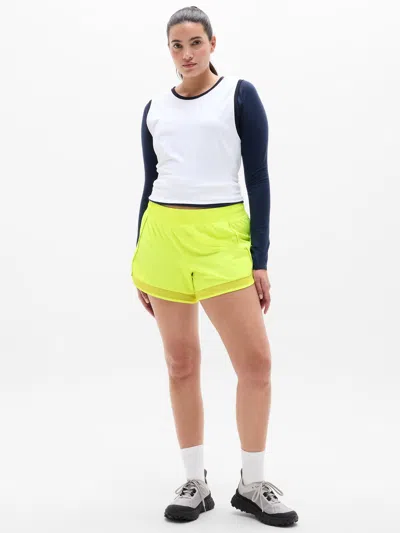 Athleta Mesh Racer Run Mid Rise 4" Short In Yellow