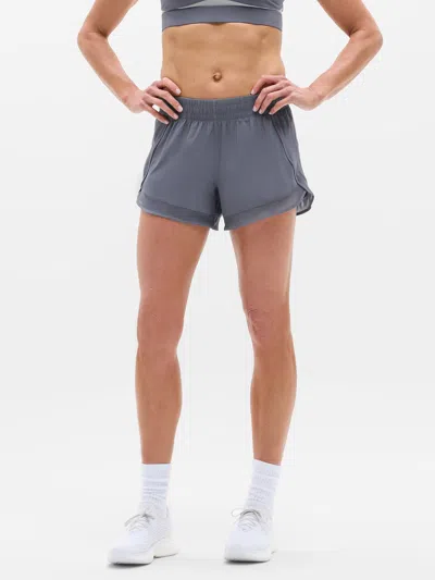 Athleta Mesh Racer Run Mid Rise 4" Short In Gray