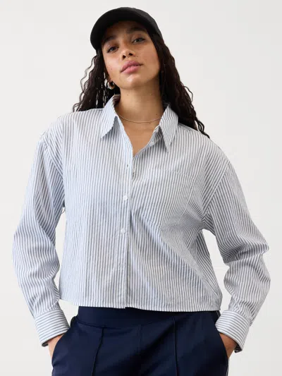 Athleta Midday Cropped Shirt In Repose Navy Stripe