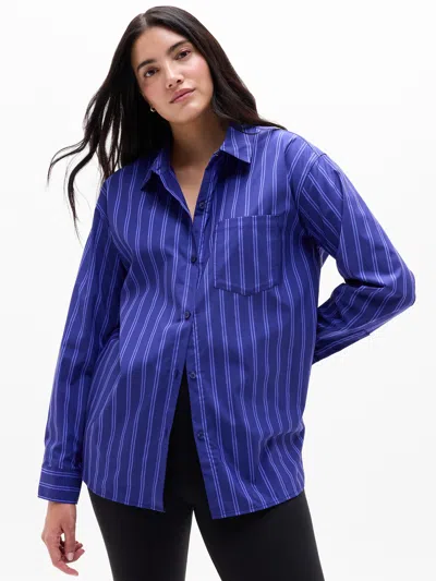 Athleta Midday Relaxed Poplin Shirt In Mystic/morning Glory