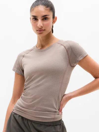 Athleta Momentum Flex Tee In Umber/pearl Mini Stripe