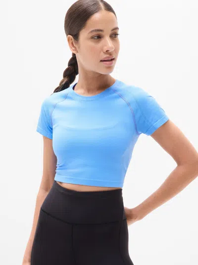 Athleta Momentum Seamless Crop Tee 2.0 In Blue