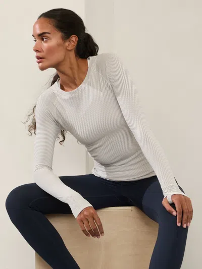Athleta Momentum Seamless Stripe Top In Mini Stripe White