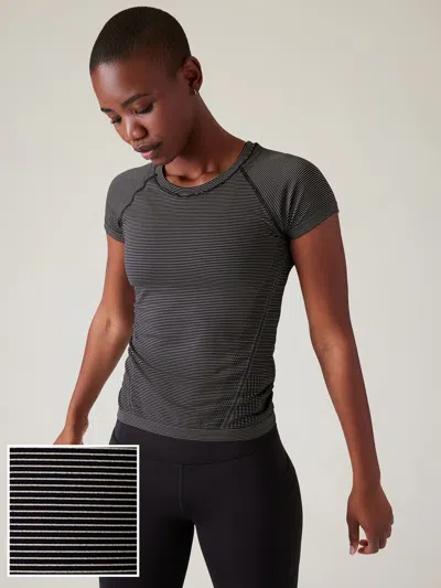 Athleta Momentum Seamless Tee In Black Mini Stripe