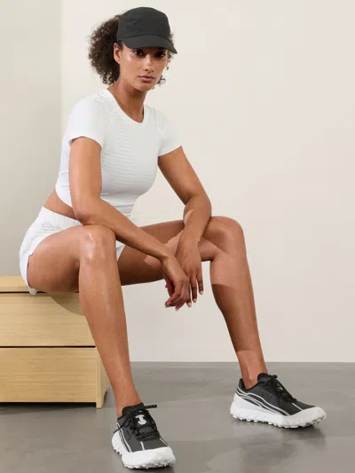 Athleta Momentum Stripe Seamless Tee In Bright White Stripe