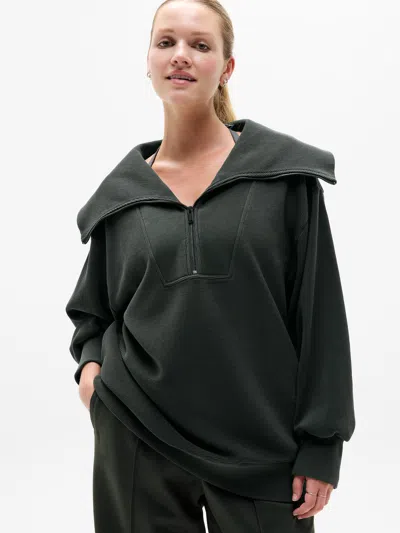 Athleta Ottoman Rib 1/4 Zip Sweatshirt In Black