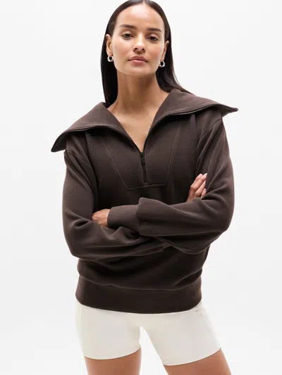 Athleta Ottoman Rib 1/4 Zip Sweatshirt In Brown