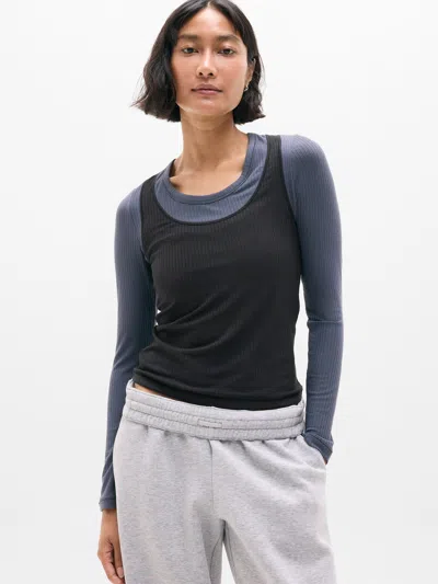 Athleta Perfect Rib Layered Top In Black