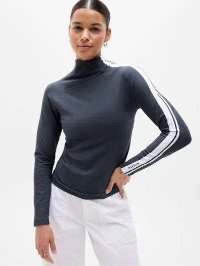 Athleta Renew Seamless Mock Neck Stripe Logo Top