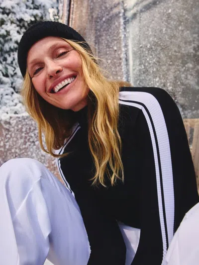 Athleta Renew Seamless Mock Neck Stripe Logo Top In Multi